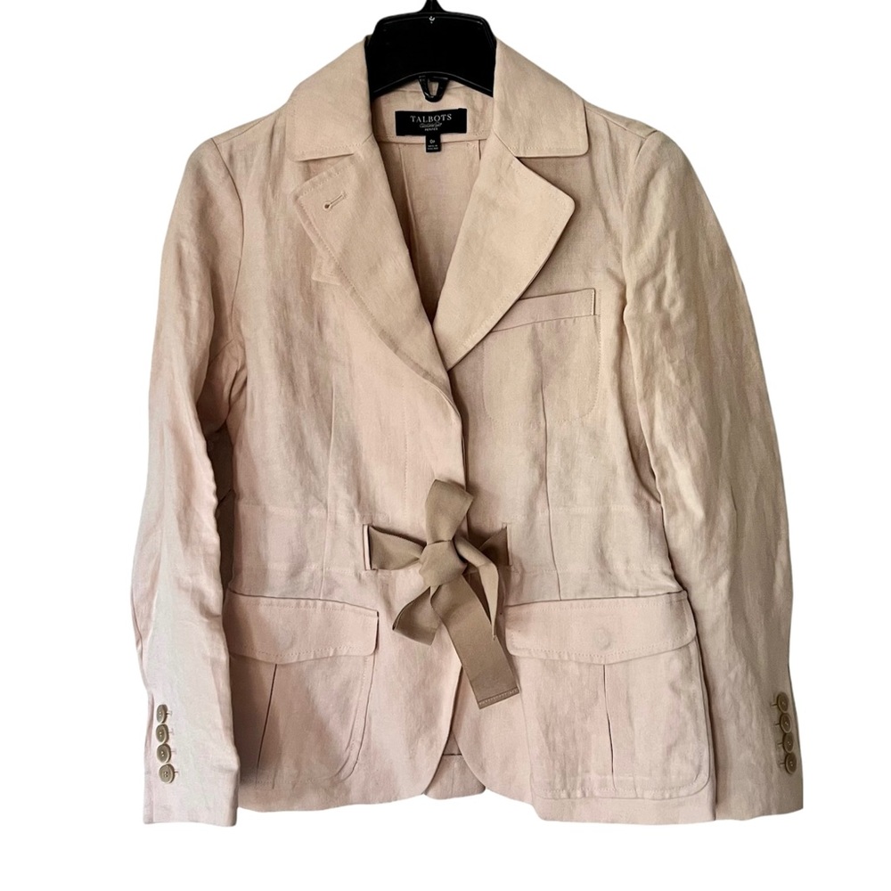 Talbots Petites Light Pink Lightweight All Linen Comfortable Blazer Jacket EUC 0